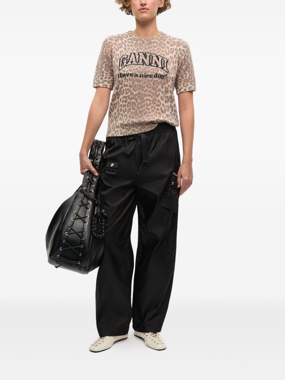 Ganni Women Logo Wool T-Shirt GANNI