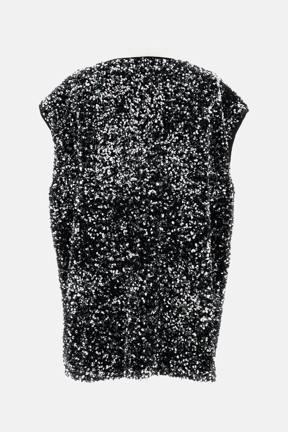 Junya Watanabe Women Oversized Top With Round Silver Sequins. Boat Neckline, Sleeveless, And Straight Hem. Black. JUNYA WATANABE