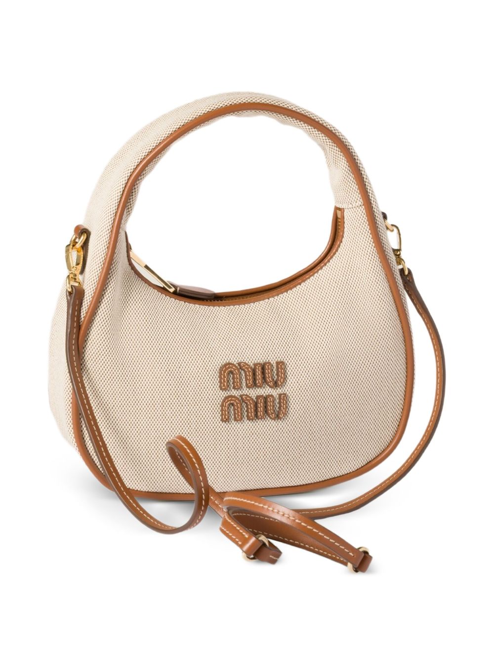 Miu Miu Women Wander Canvas And Leather Small Hobo Bag MIU MIU