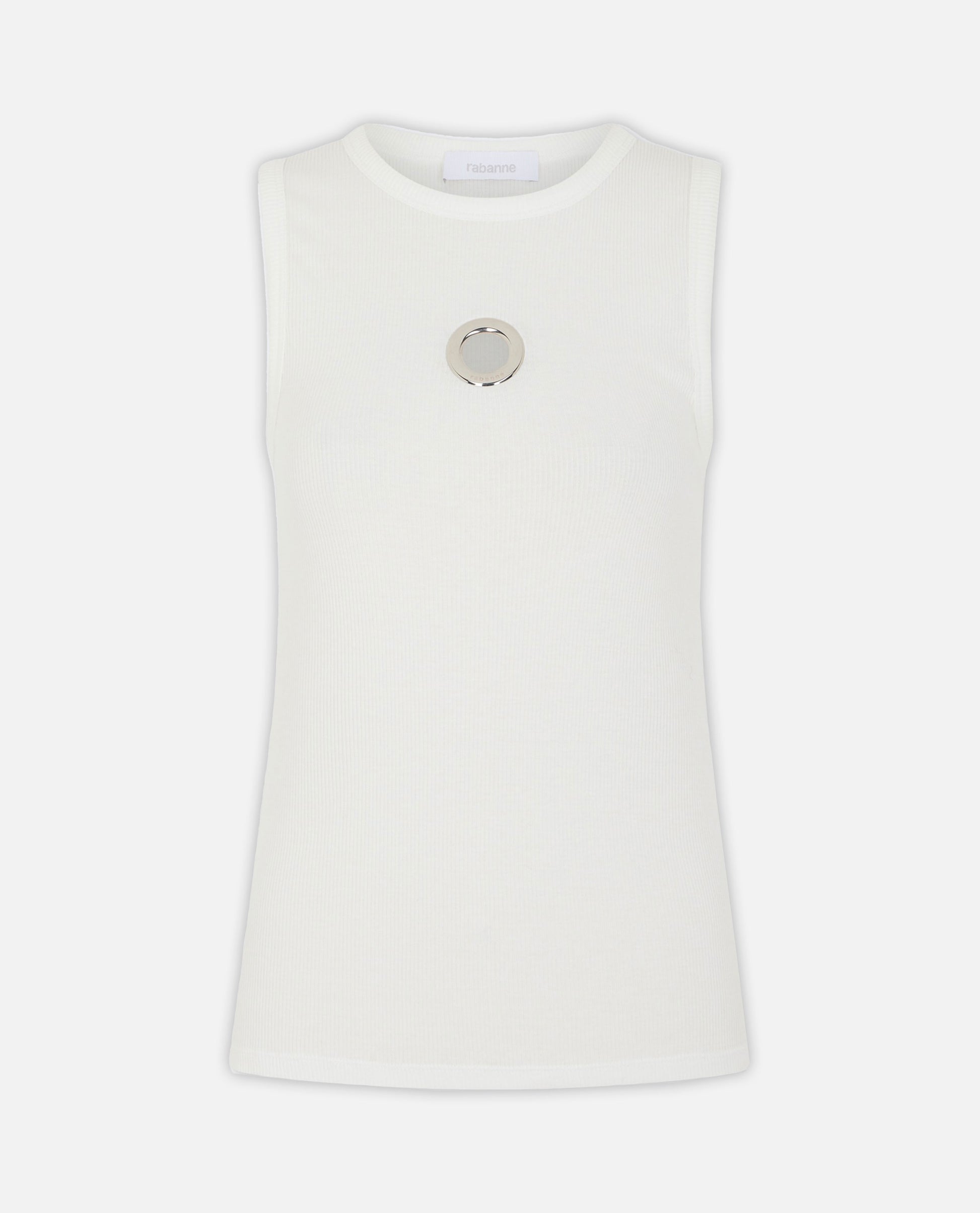 Rabanne Women Sleeveless Top.Crew Neck.Metallic Logo Detail.Color: White PACO RABANNE