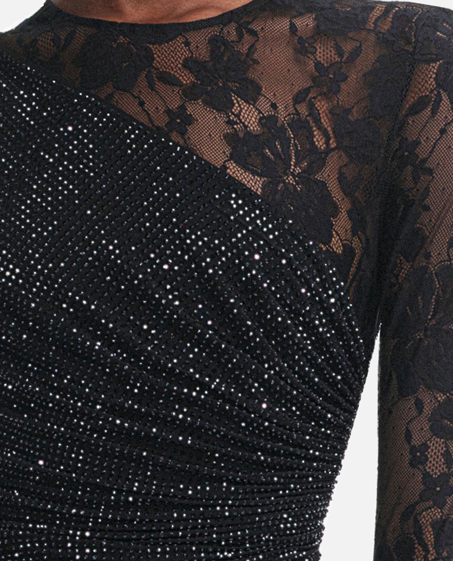 Self-Portrait Women Black Rhinestone Lace Sleeves Maxi Dress SELF-PORTRAIT