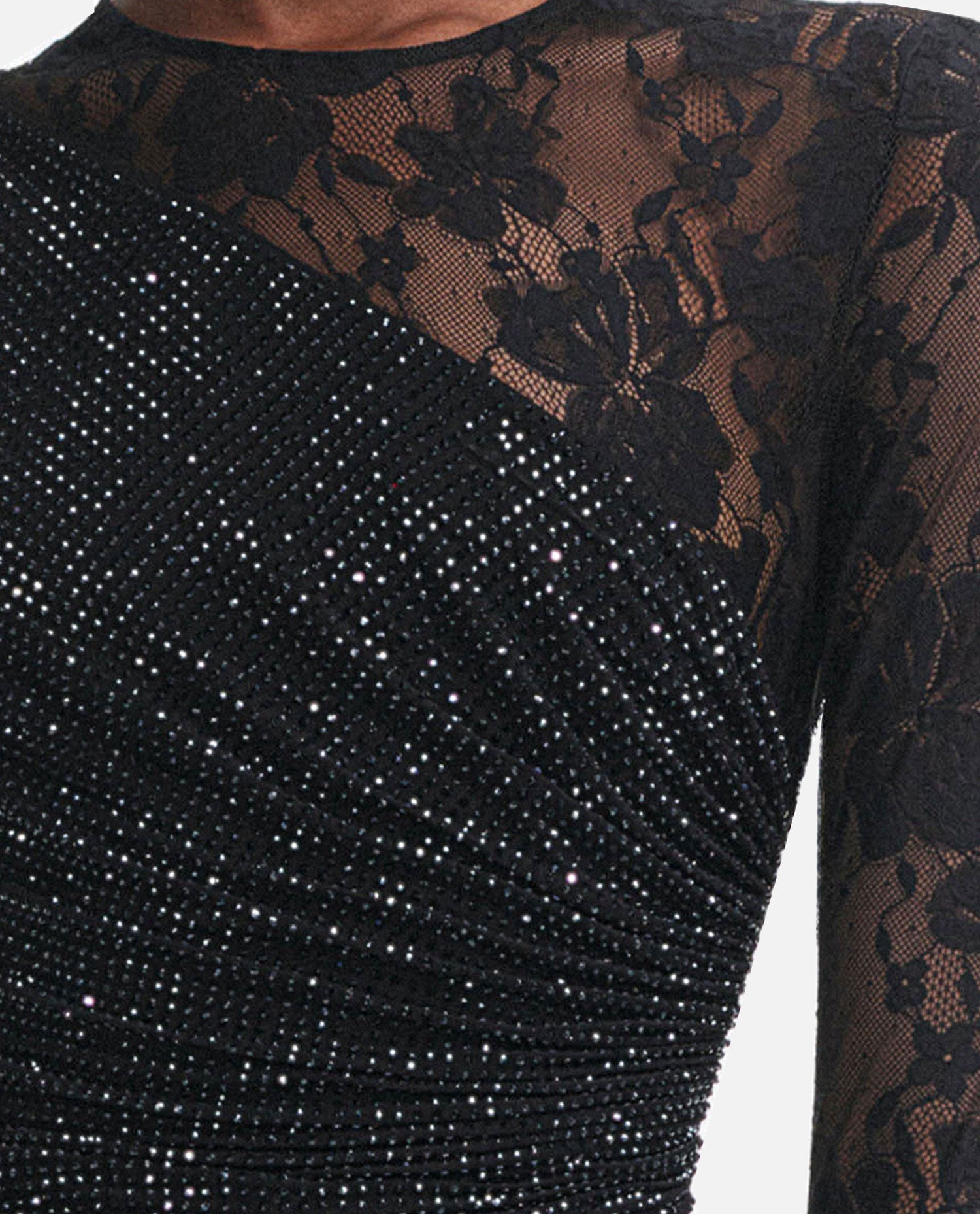 Self-Portrait Women Black Rhinestone Lace Sleeves Maxi Dress SELF-PORTRAIT