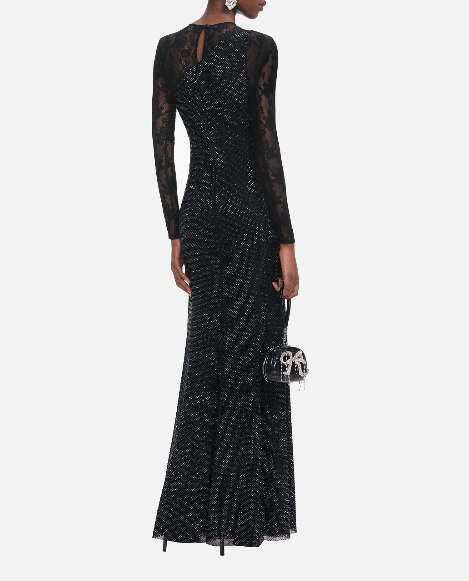 Self-Portrait Women Black Rhinestone Lace Sleeves Maxi Dress SELF-PORTRAIT