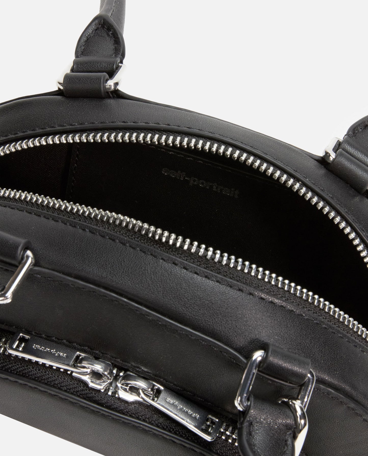 Self-Portrait Women Black Leather Mini Shoulder Bag With Charm SELF-PORTRAIT