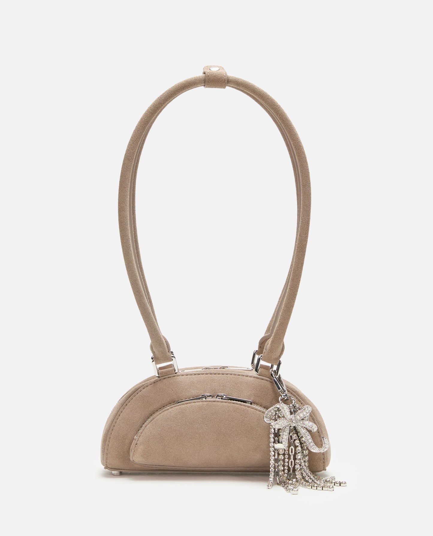 Self-Portrait Women Grey Suede Mini Shoulder Bag With Charm SELF-PORTRAIT