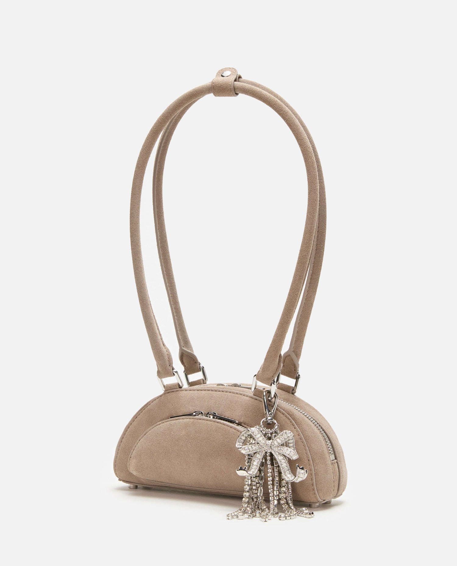 Self-Portrait Women Grey Suede Mini Shoulder Bag With Charm SELF-PORTRAIT