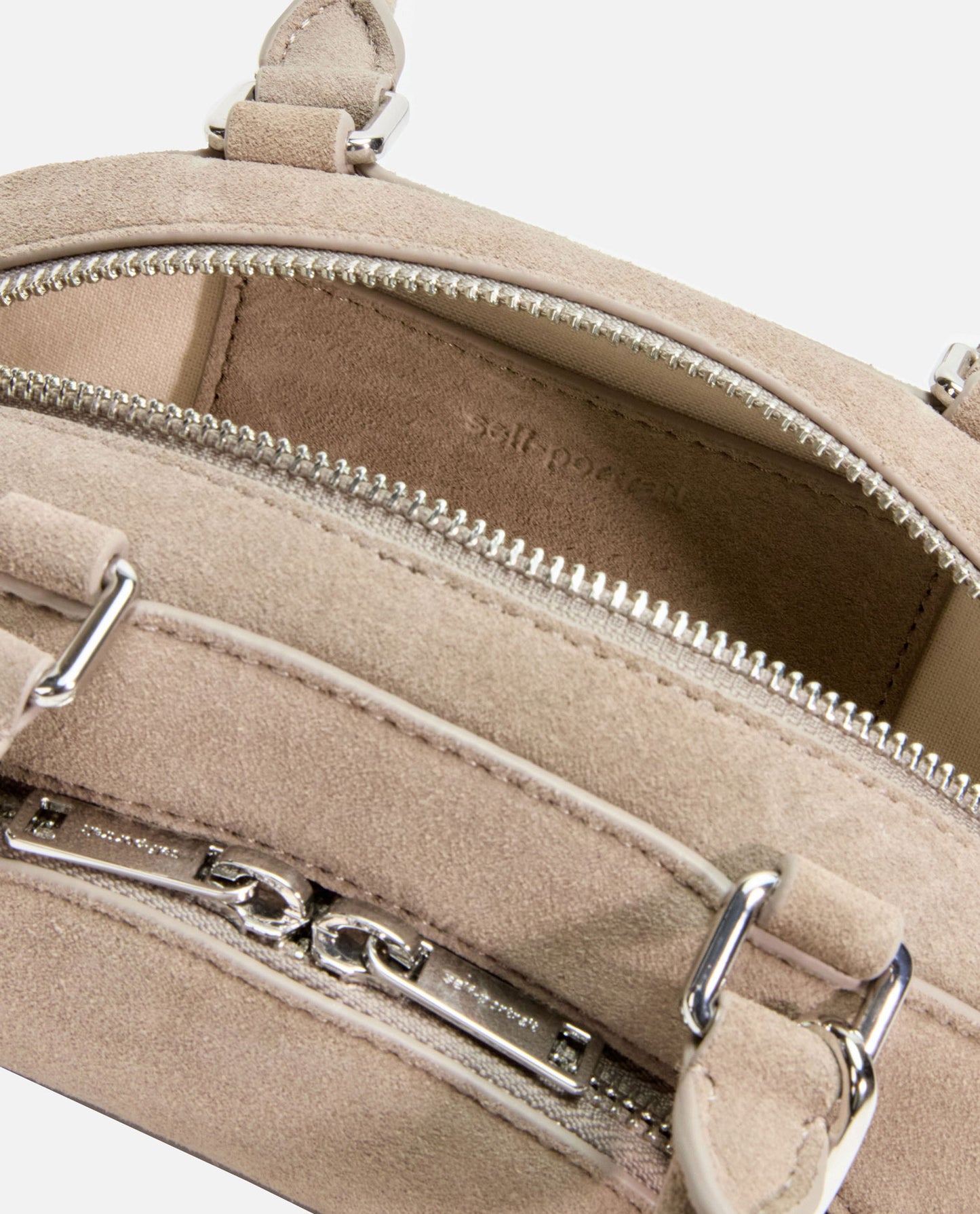 Self-Portrait Women Grey Suede Mini Shoulder Bag With Charm SELF-PORTRAIT
