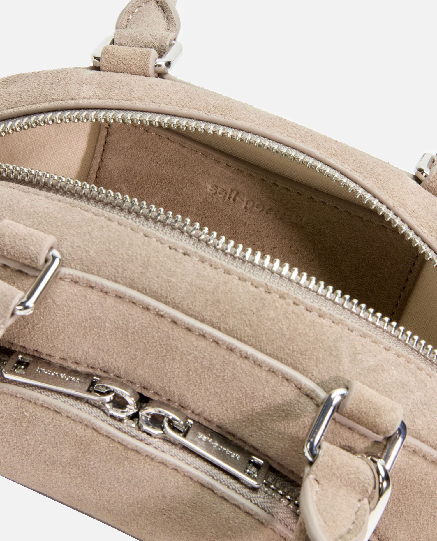 Self-Portrait Women Grey Suede Mini Shoulder Bag With Charm SELF-PORTRAIT
