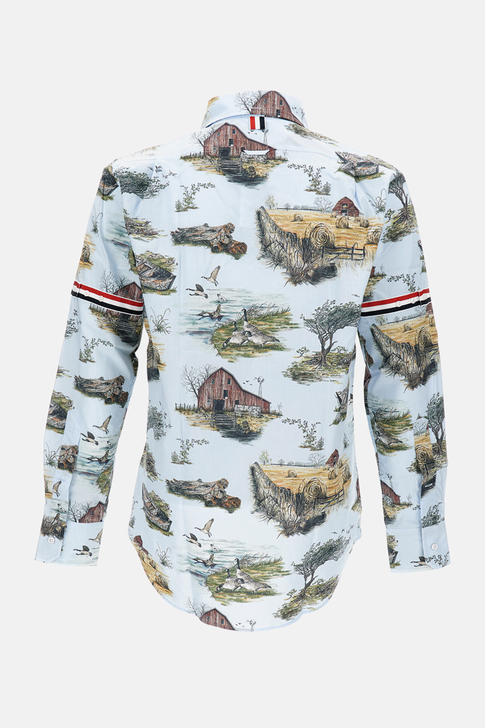 Thom Browne Men Graphic Straight Fit Shirt W/Gg Armband In Scenic Toile Small Cotton Popeline THOM BROWNE