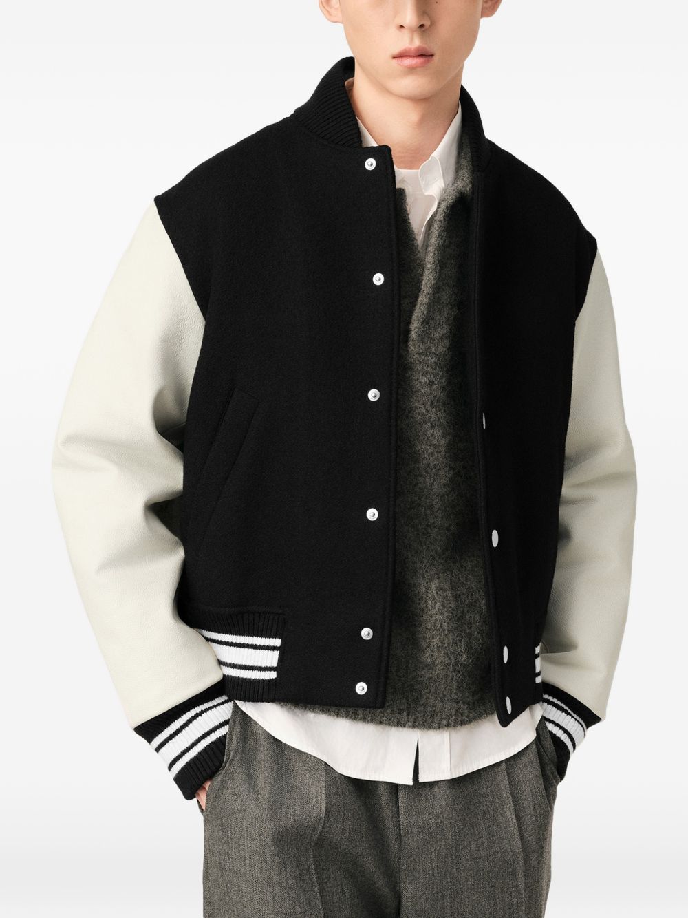 Ami Paris Men Wool And Leather Bomber Jacket AMI PARIS
