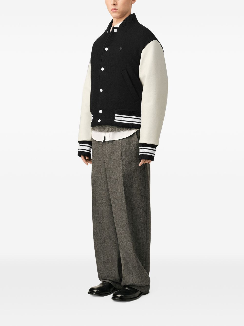 Ami Paris Men Wool And Leather Bomber Jacket AMI PARIS
