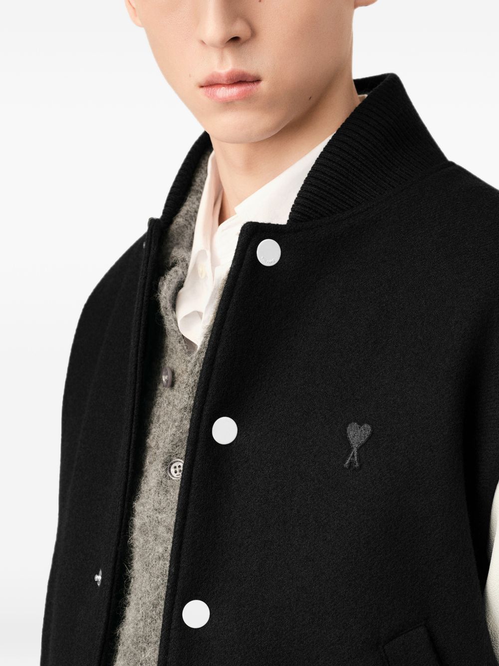 Ami Paris Men Wool And Leather Bomber Jacket AMI PARIS