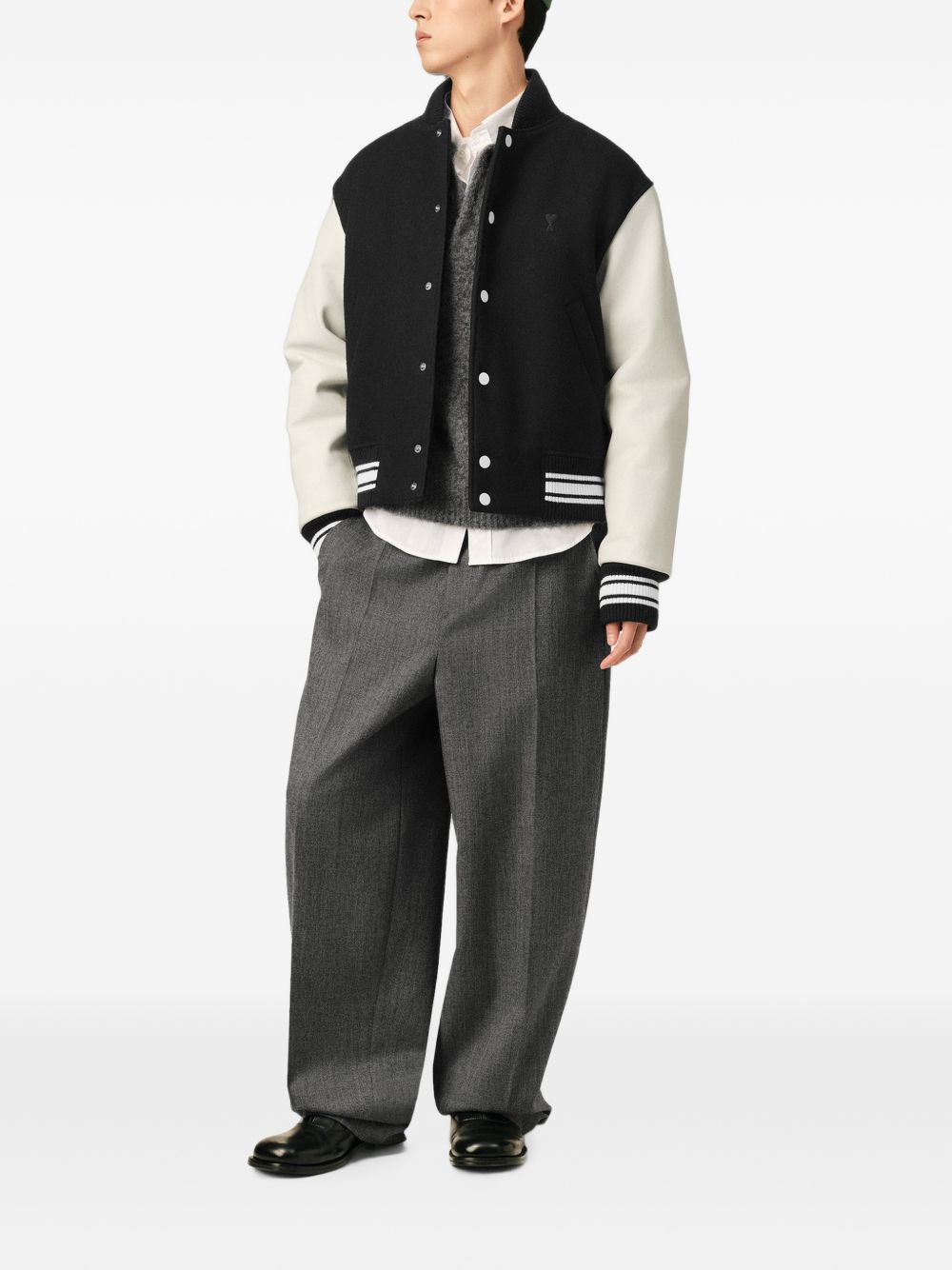 Ami Paris Men Wool And Leather Bomber Jacket AMI PARIS
