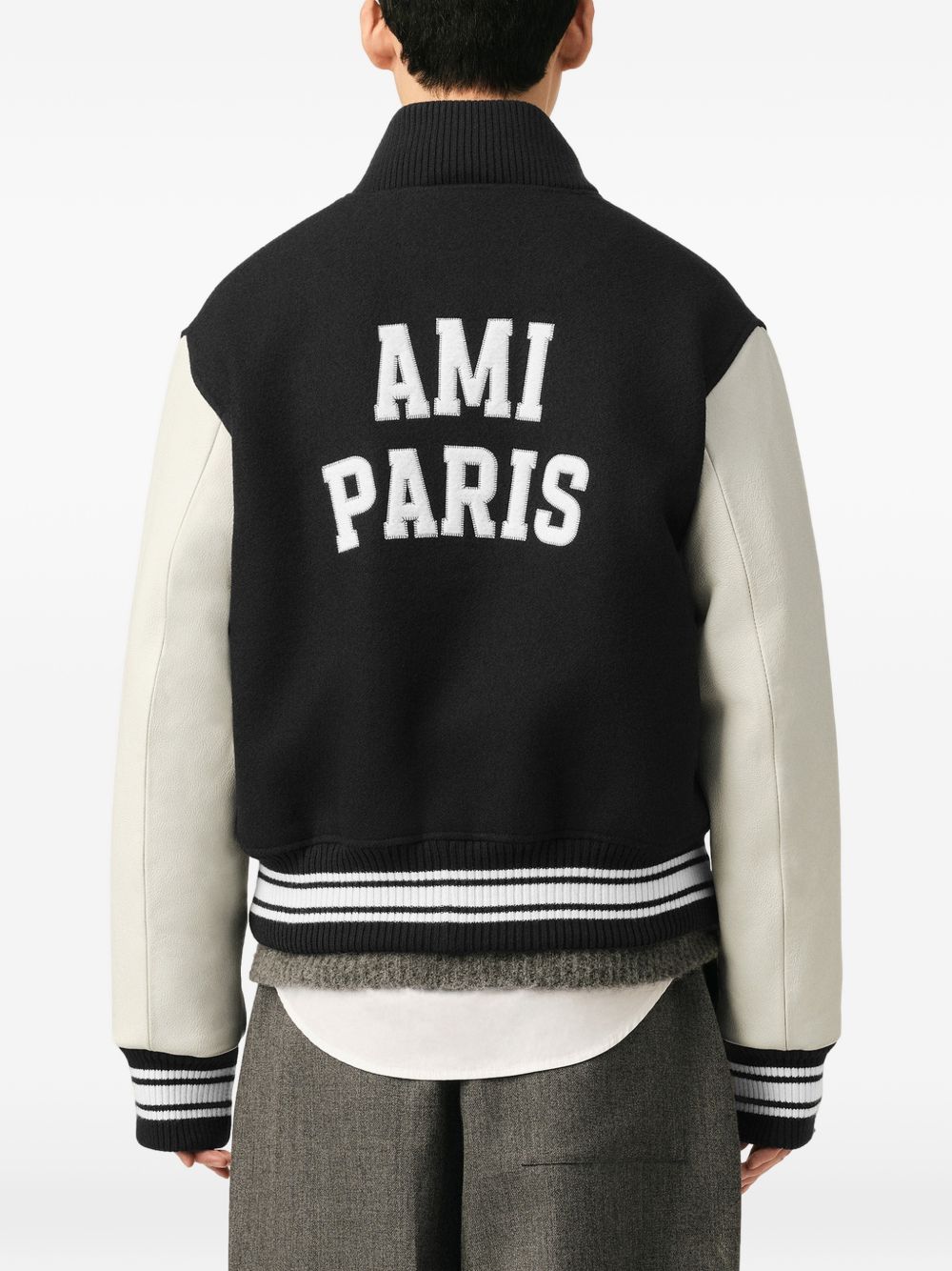 Ami Paris Men Wool And Leather Bomber Jacket AMI PARIS