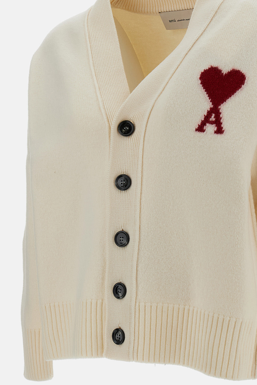 Ami Paris Men V Neck Cardigan With Contrasted Ami De Coeur