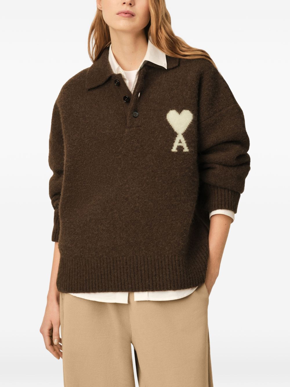Ami Paris Women Ami De Coeur Wool Polo Sweater AMI PARIS