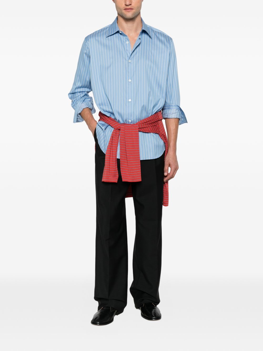 Auralee Men Cotton And Silk Striped Shirt AURALEE