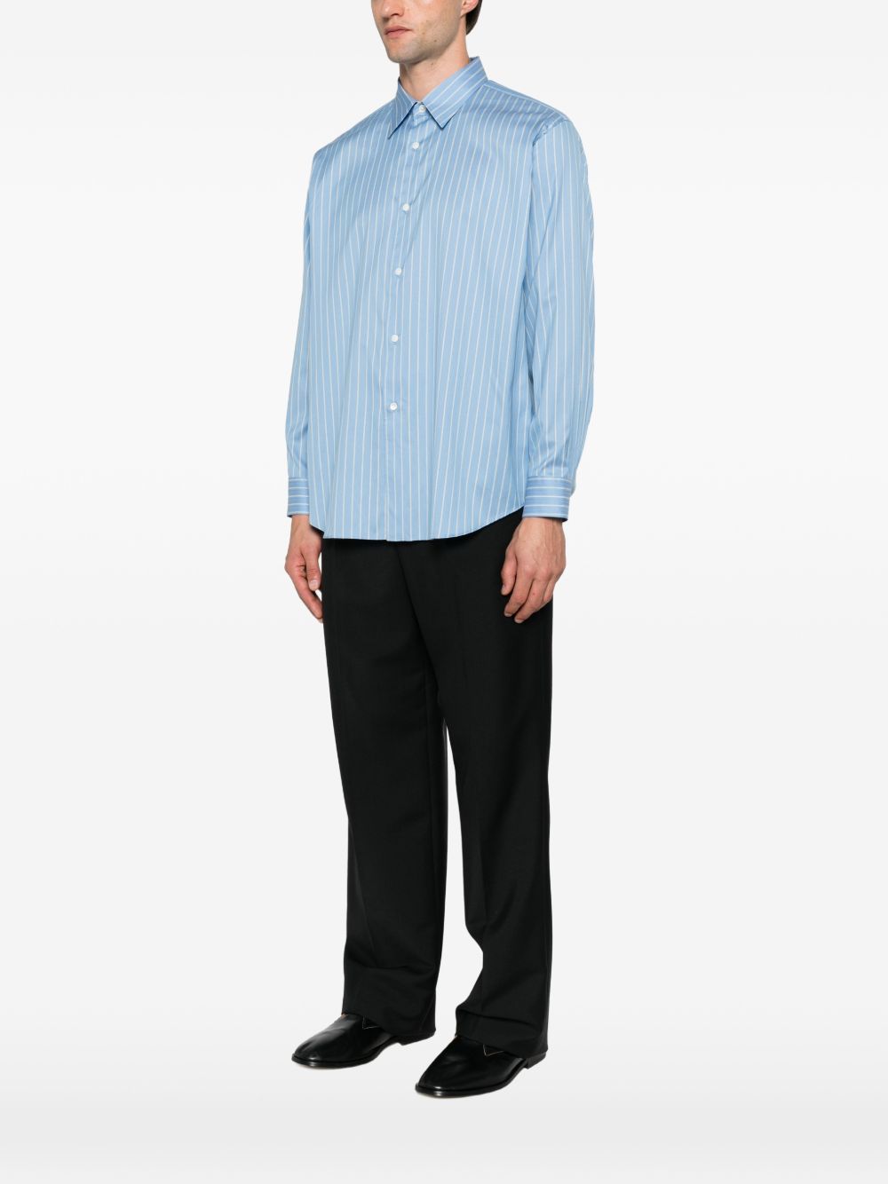 Auralee Men Cotton And Silk Striped Shirt AURALEE