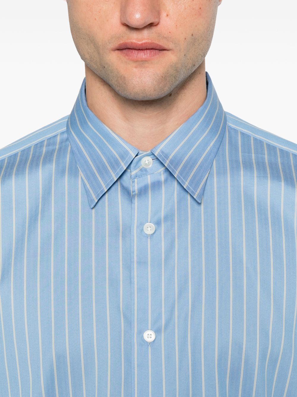 Auralee Men Cotton And Silk Striped Shirt AURALEE
