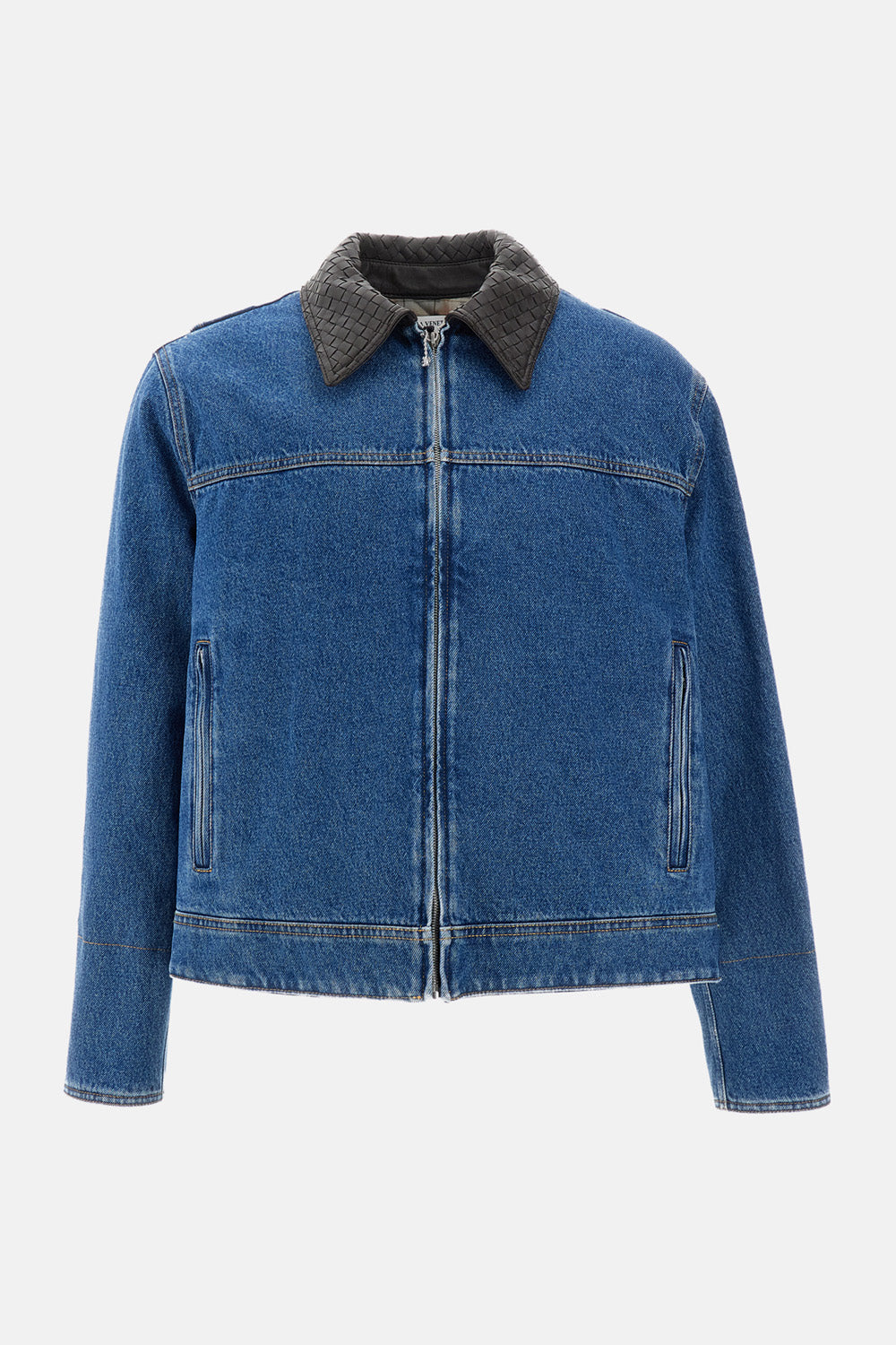 Bottega Veneta Men Padded Denim Jacket With Intrecciato Collar BOTTEGA VENETA