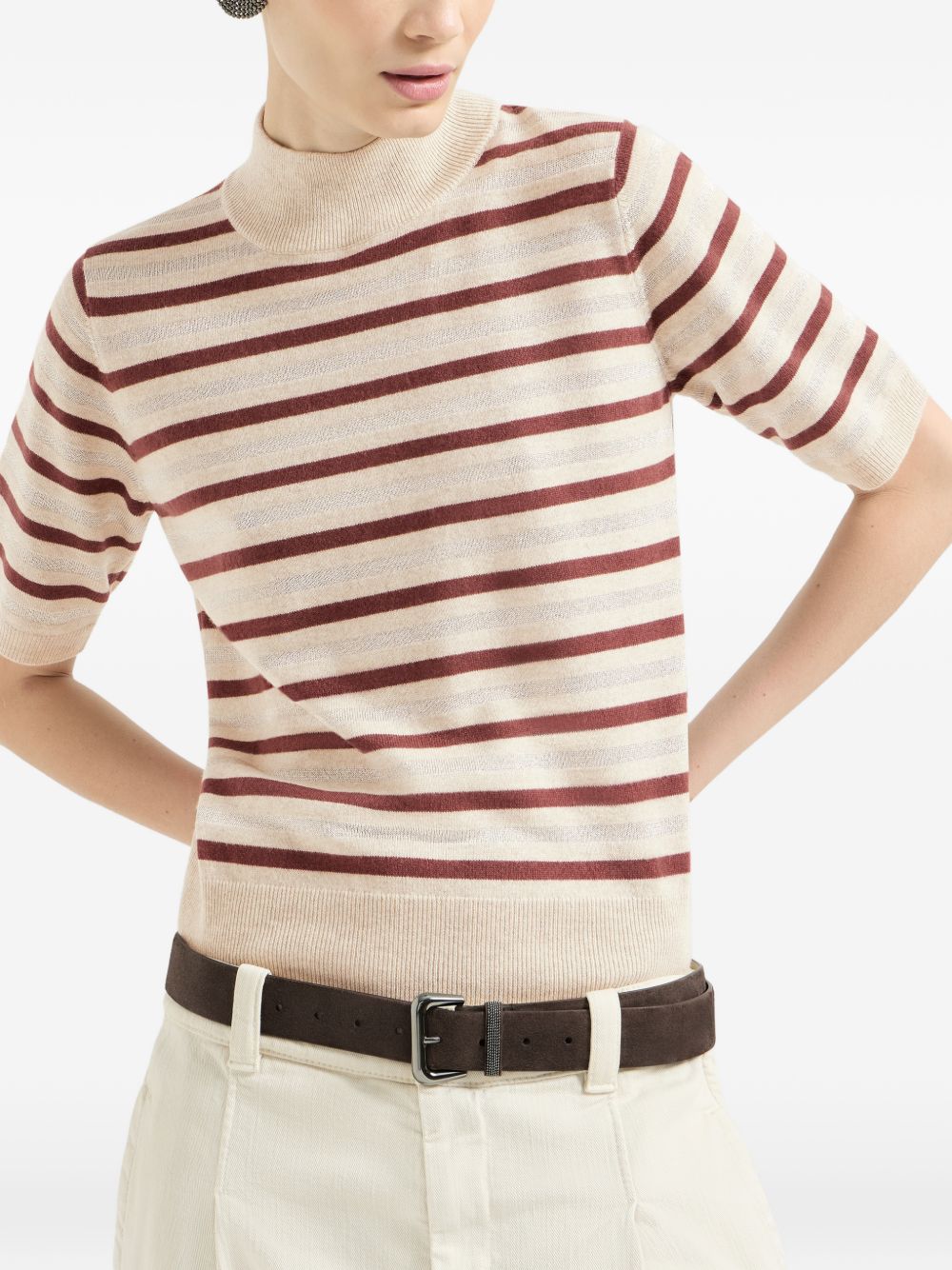 Brunello Cucinelli Women Wool And Cashmere Striped Sweater BRUNELLO CUCINELLI