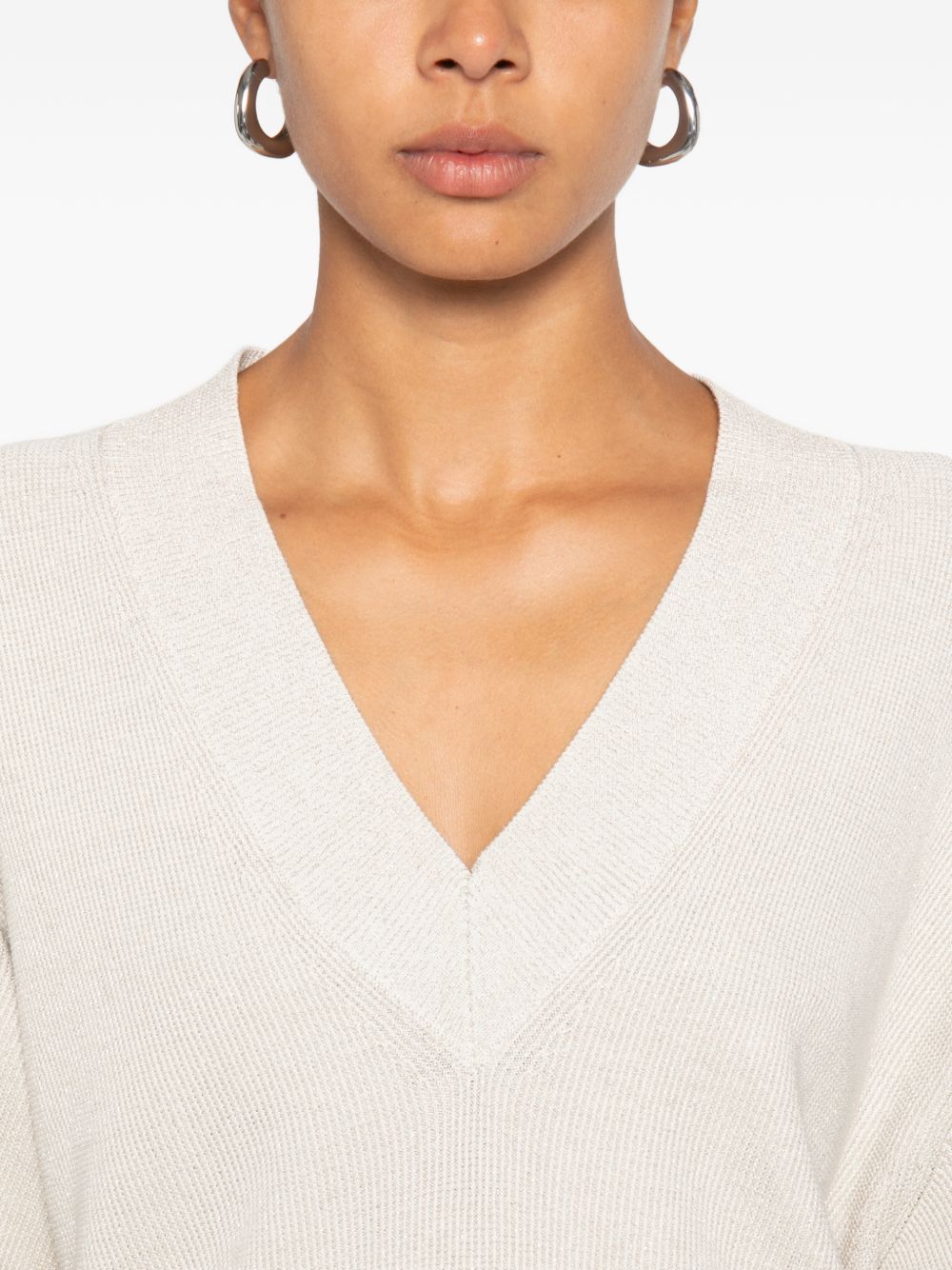 Brunello Cucinelli Women Cotton V-Necked Sweater BRUNELLO CUCINELLI