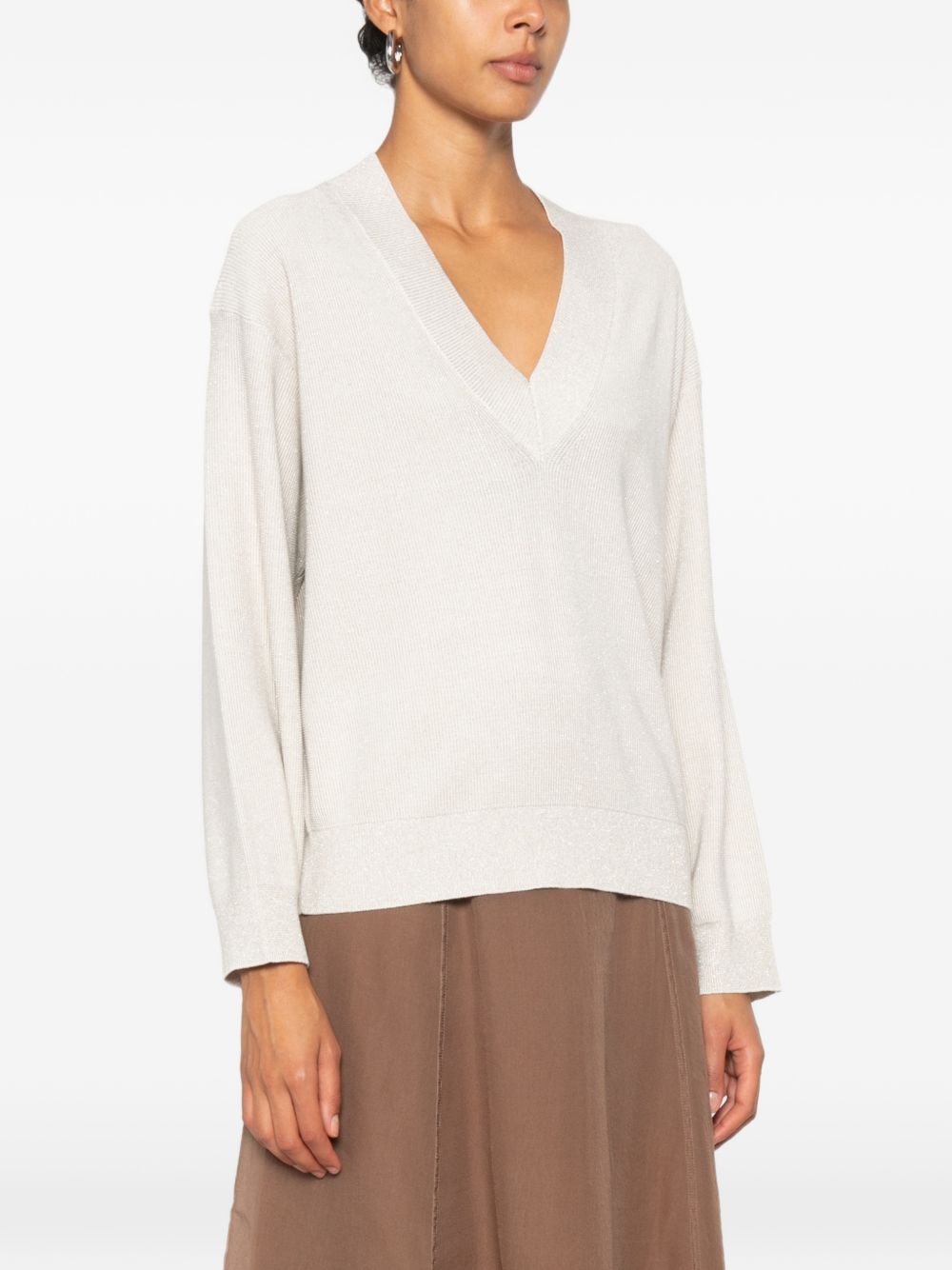 Brunello Cucinelli Women Cotton V-Necked Sweater BRUNELLO CUCINELLI