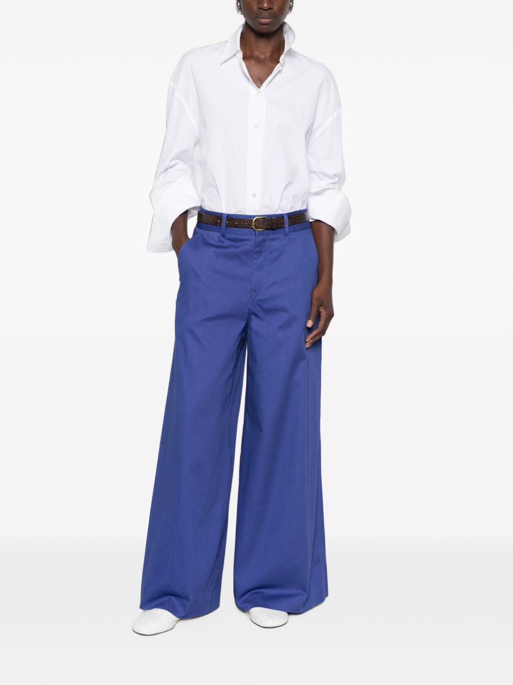 Celine Women Cotton Wide-Leg Trousers CELINE