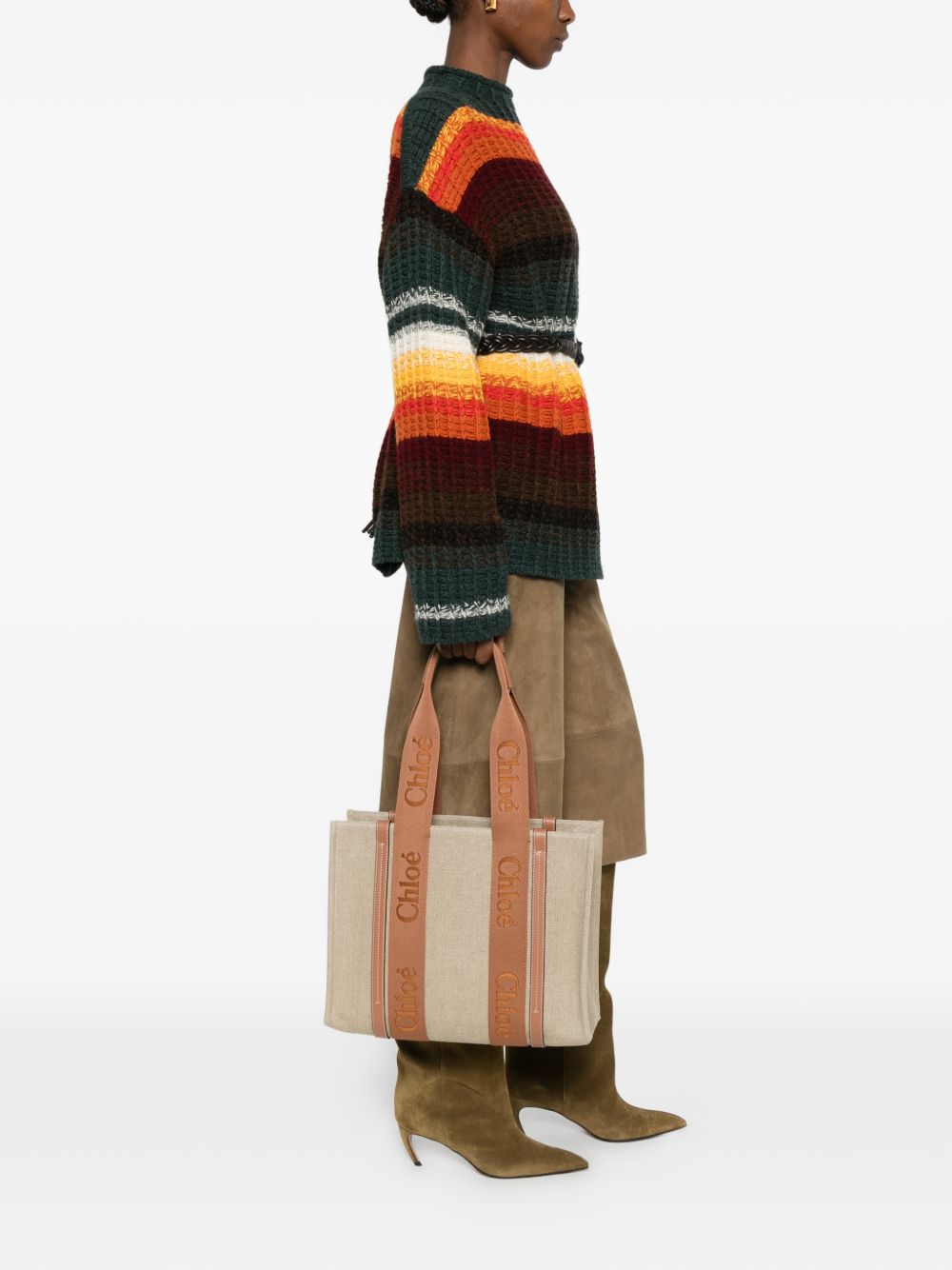Chloé Women Woody Linen Tote Bag