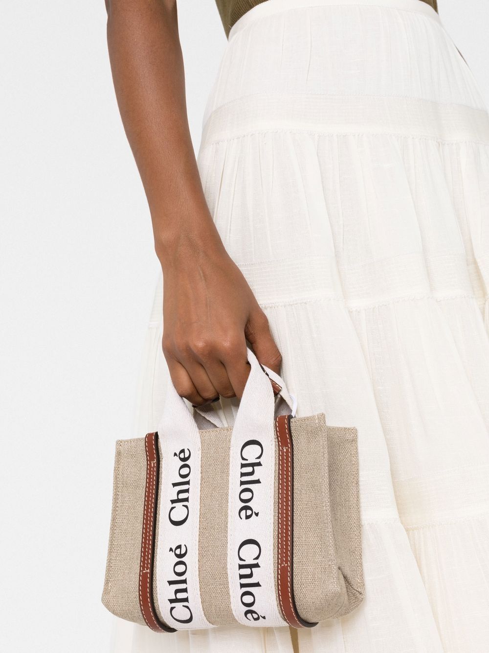 Chloé Women Woody Mini Linen Tote Bag CHLOE