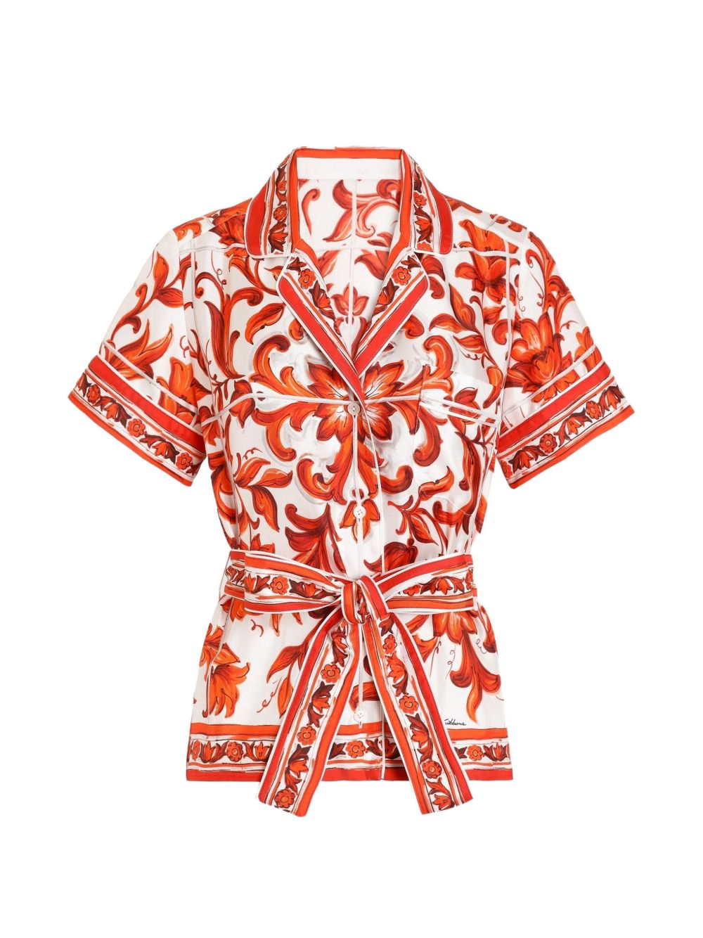 Dolce & Gabbana Women Maiolica Print Silk Shirt DOLCE & GABBANA