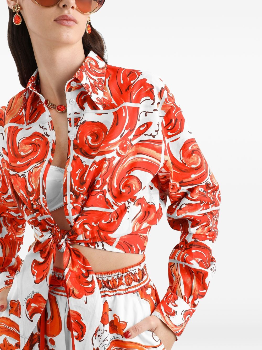 Dolce & Gabbana Women Maiolica Print Cotton Shirt