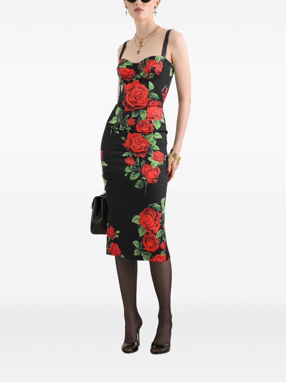 Dolce & Gabbana Women Roses Print Silk Midi Dress DOLCE & GABBANA
