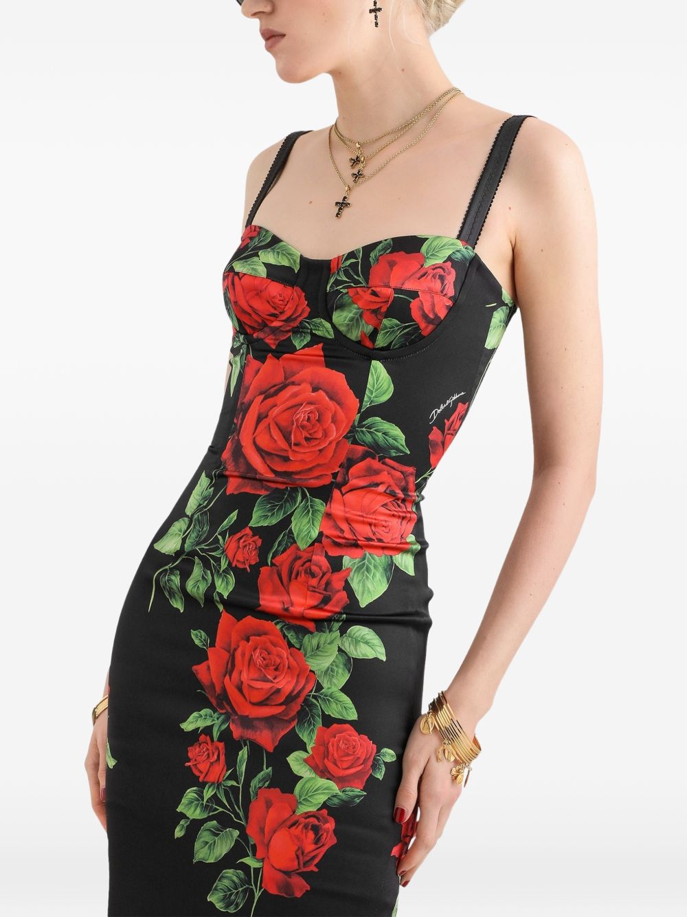 Dolce & Gabbana Women Roses Print Silk Midi Dress DOLCE & GABBANA