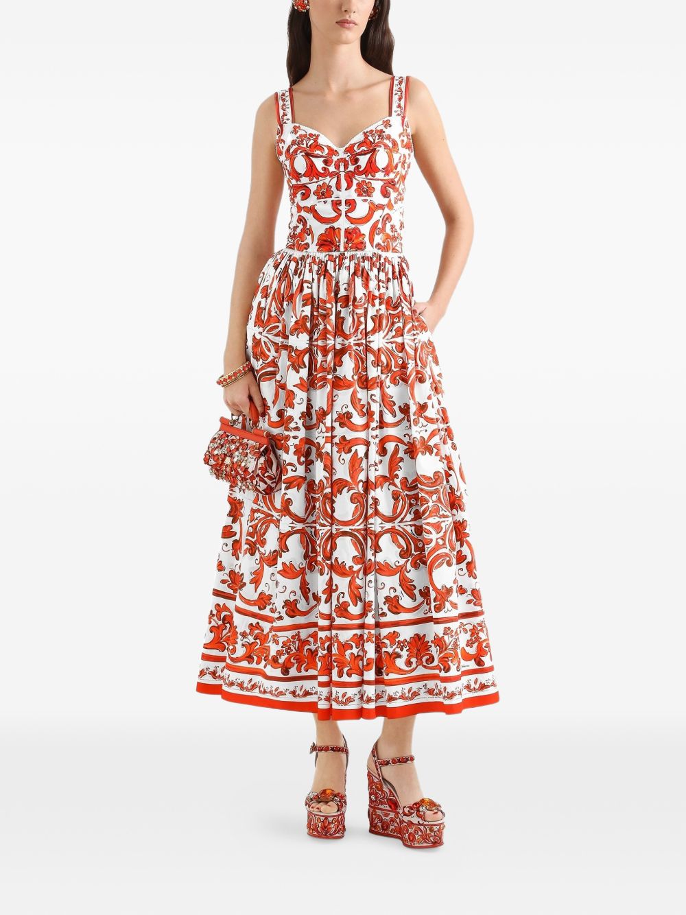 Dolce & Gabbana Women Maiolica Print Cotton Dress DOLCE & GABBANA
