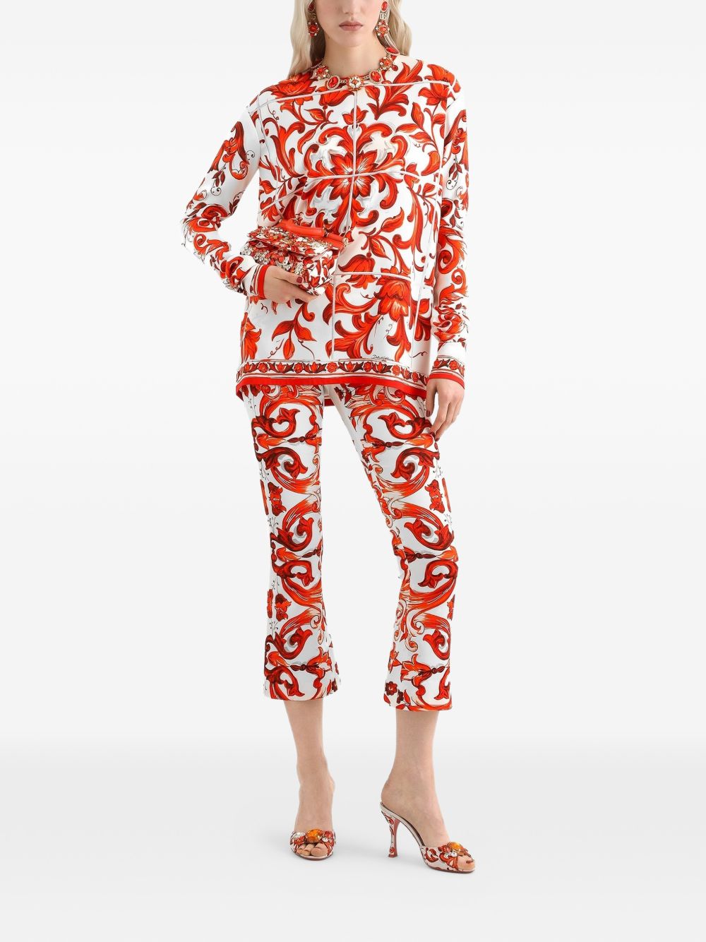 Dolce & Gabbana Women Maiolica Print Silk Trousers DOLCE & GABBANA