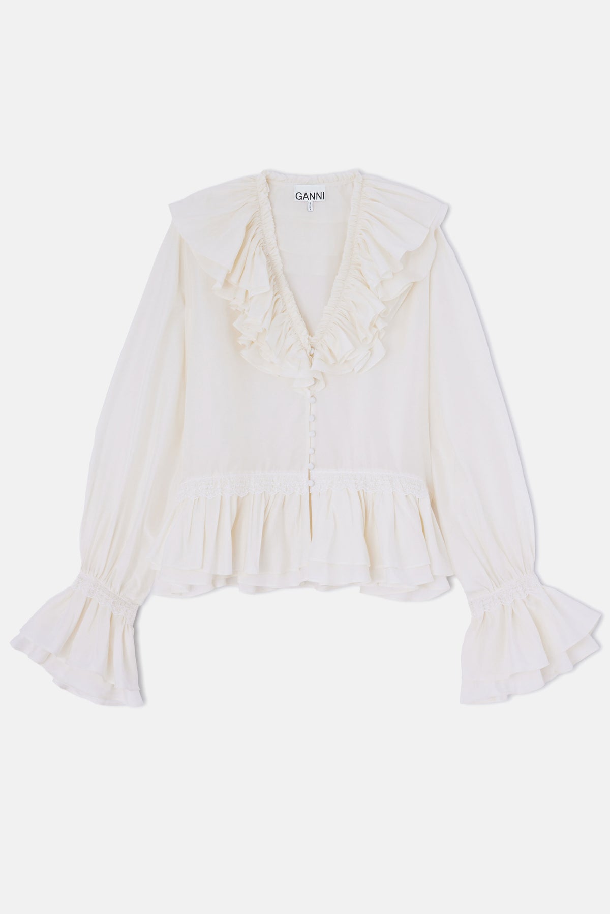 Ganni Women Habutai Blouse With Lace GANNI