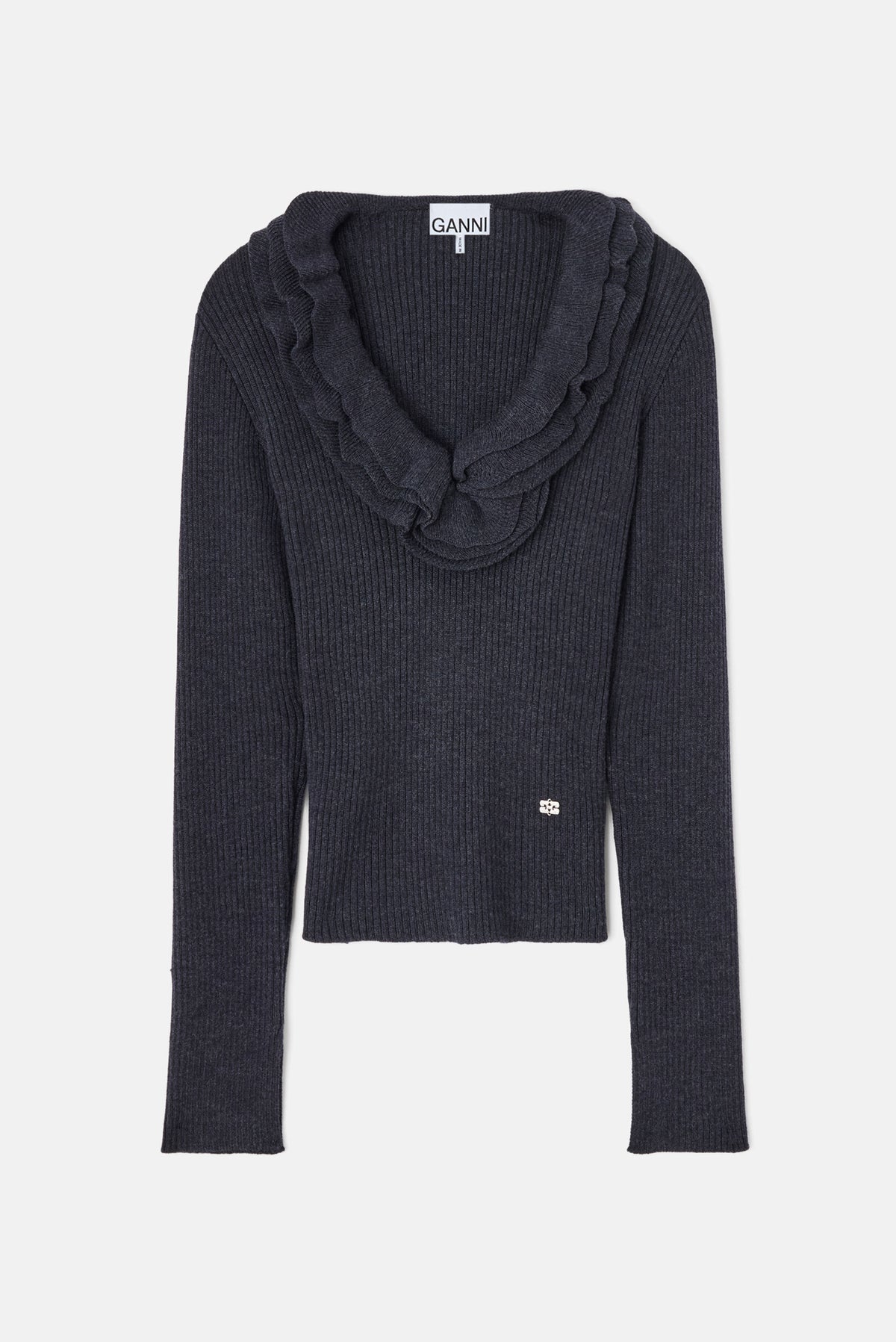 Ganni Women Ribbed Merino Frill Top GANNI
