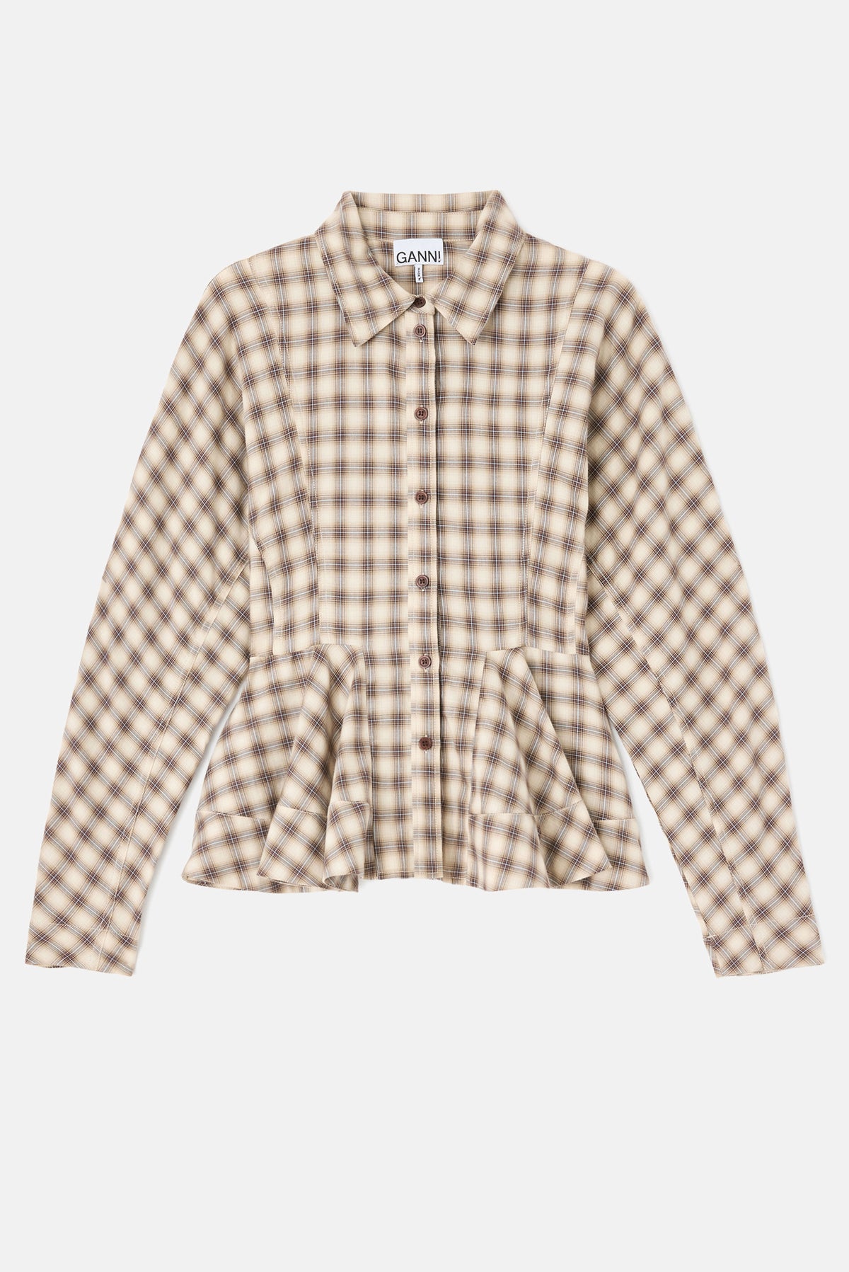 Ganni Women Light Check Flannel Peplum Shirt GANNI