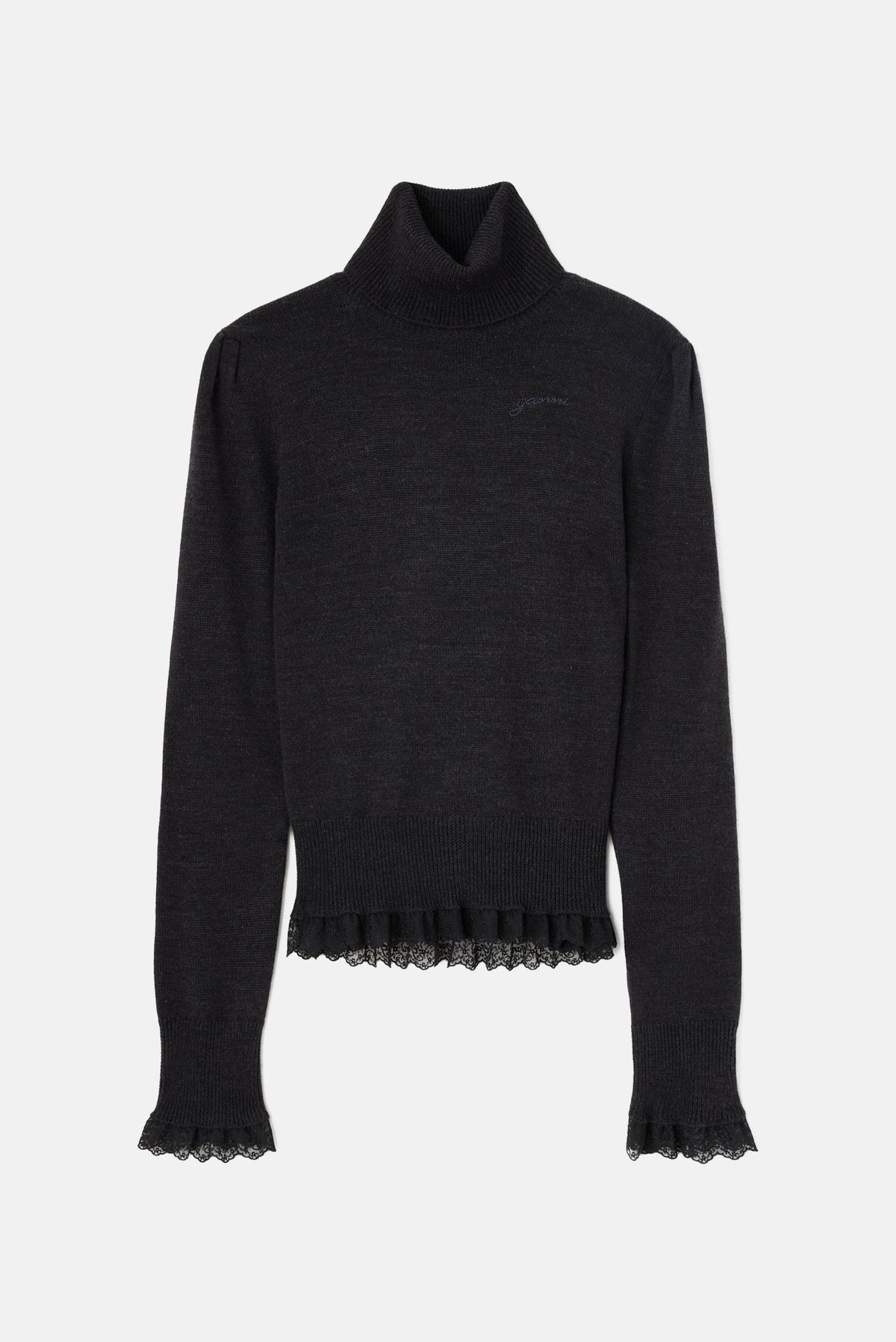 Ganni Women Merino Turtleneck With Lace Details GANNI