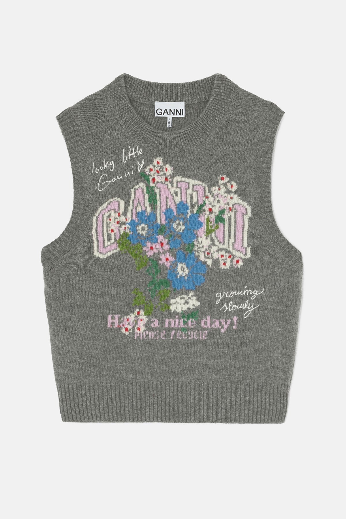 Ganni Women Graphic Wool Vest Flowers GANNI