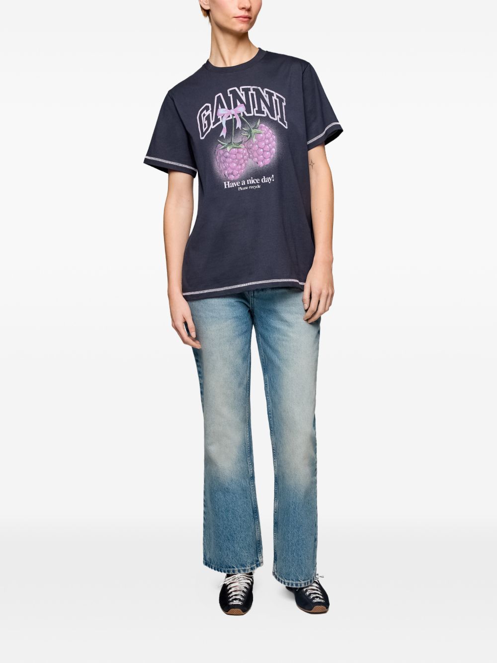 Ganni Women Raspberry Cotton T-Shirt GANNI