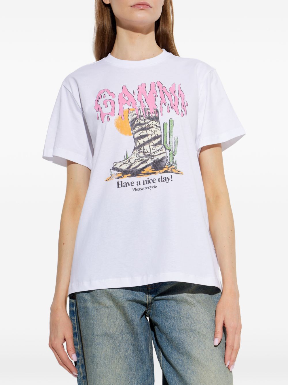 Ganni Women Printed Cotton T-Shirt GANNI