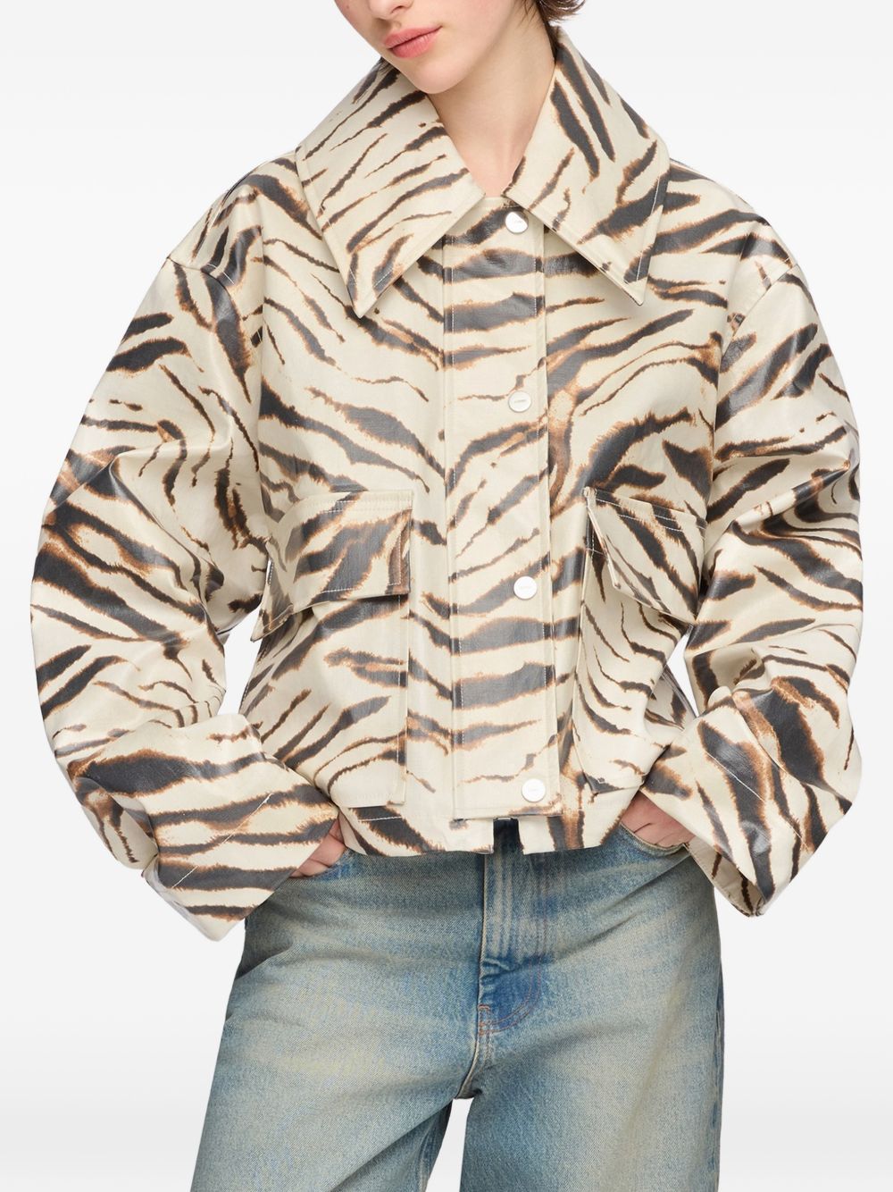 Ganni Women Zebra Print Cotton Blend Jacket GANNI