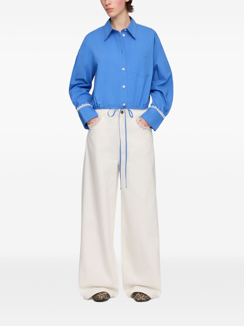 Ganni Women Organic Cotton Cropped Shirt GANNI