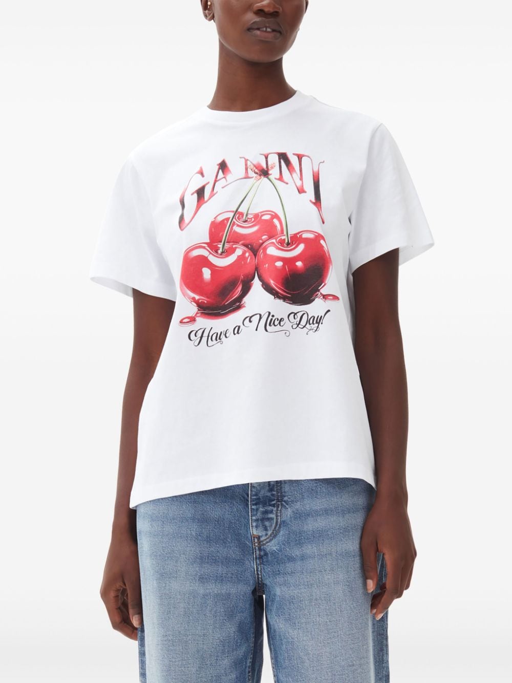 Ganni Women Printed Cotton T-Shirt GANNI