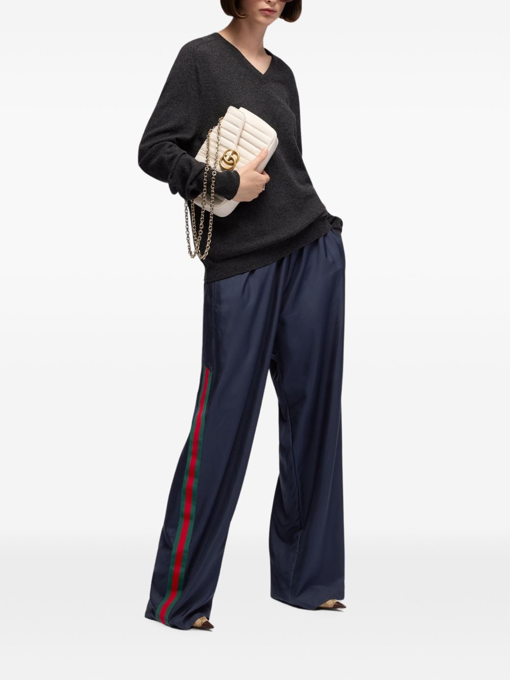 Gucci Women Web Detail Silk Trousers GUCCI