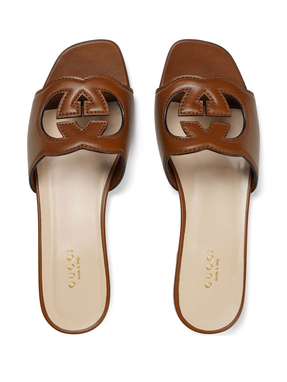 Gucci Women Gucci Cut Leather Flat Sandals GUCCI