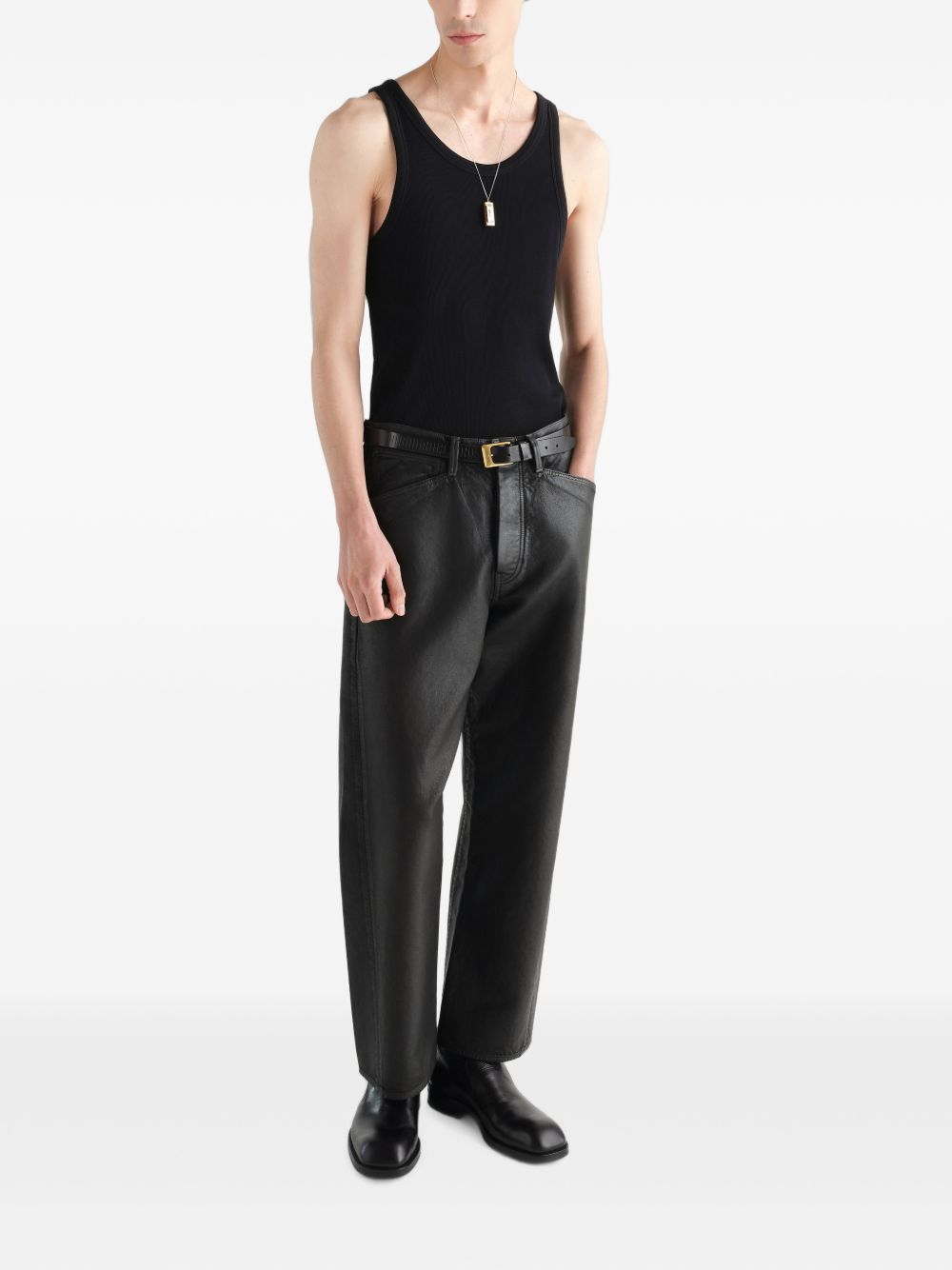 Lemaire Men Leather Straight Leg Trousers LEMAIRE