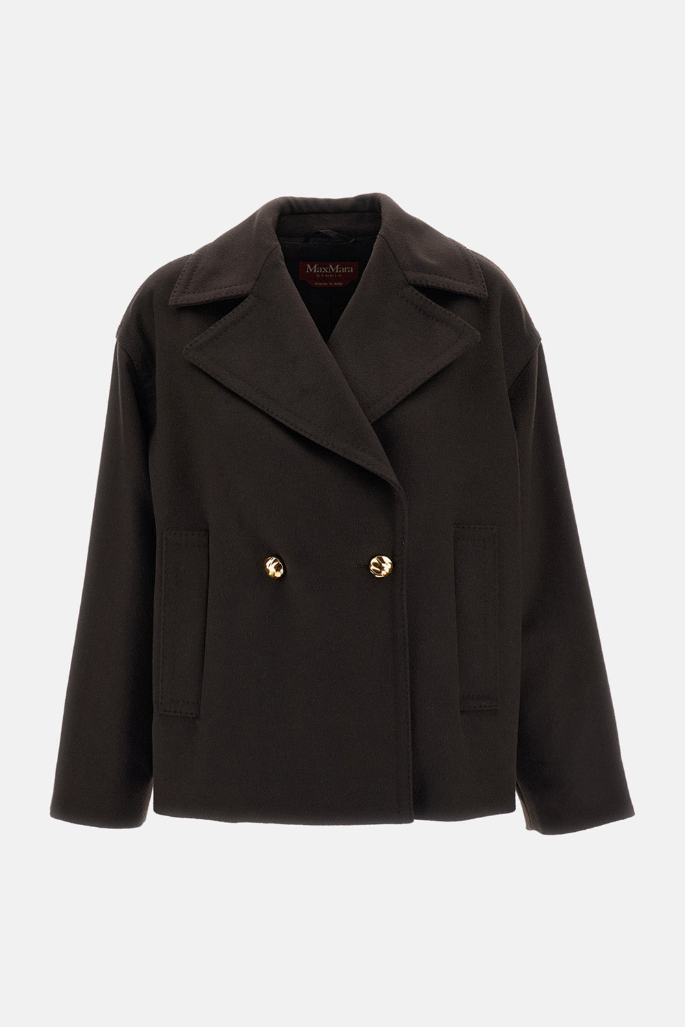 Max Mara Studio Women Double-Breasted Pure Wool Drap Peacoat MAX MARA STUDIO